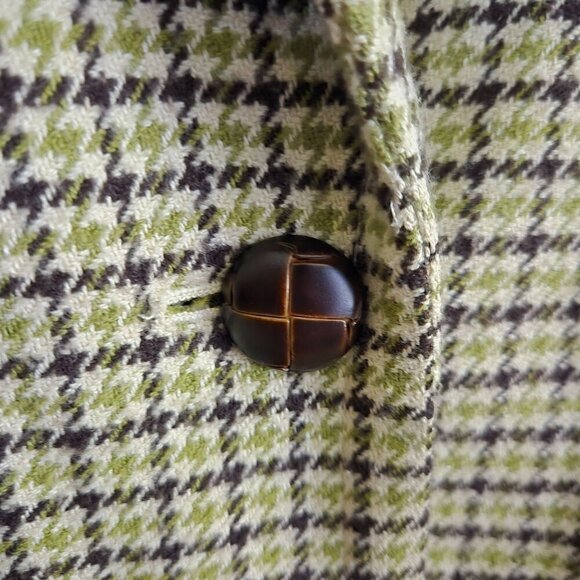 Talbots Plussize Green Plaid Wool Blend Leather Button Academia Blazer Size 22w - Picture 3 of 6